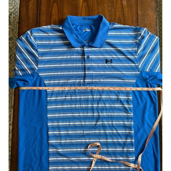 Under Armour Blue & White Striped Activewear Polo Shirt Men's XXL Golf Casual - Picture 5 of 7
